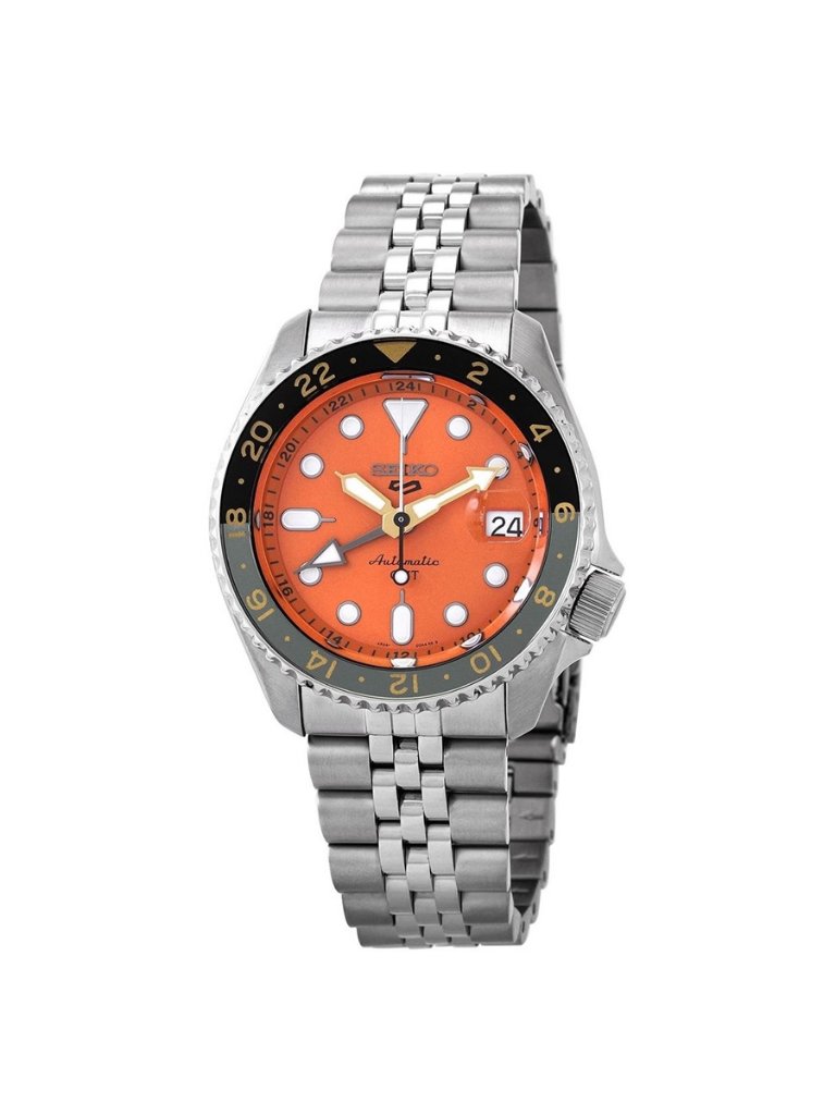Nwt Authentic Seiko 5 Sports Gmt Automatic Orange Dial Mens Watch